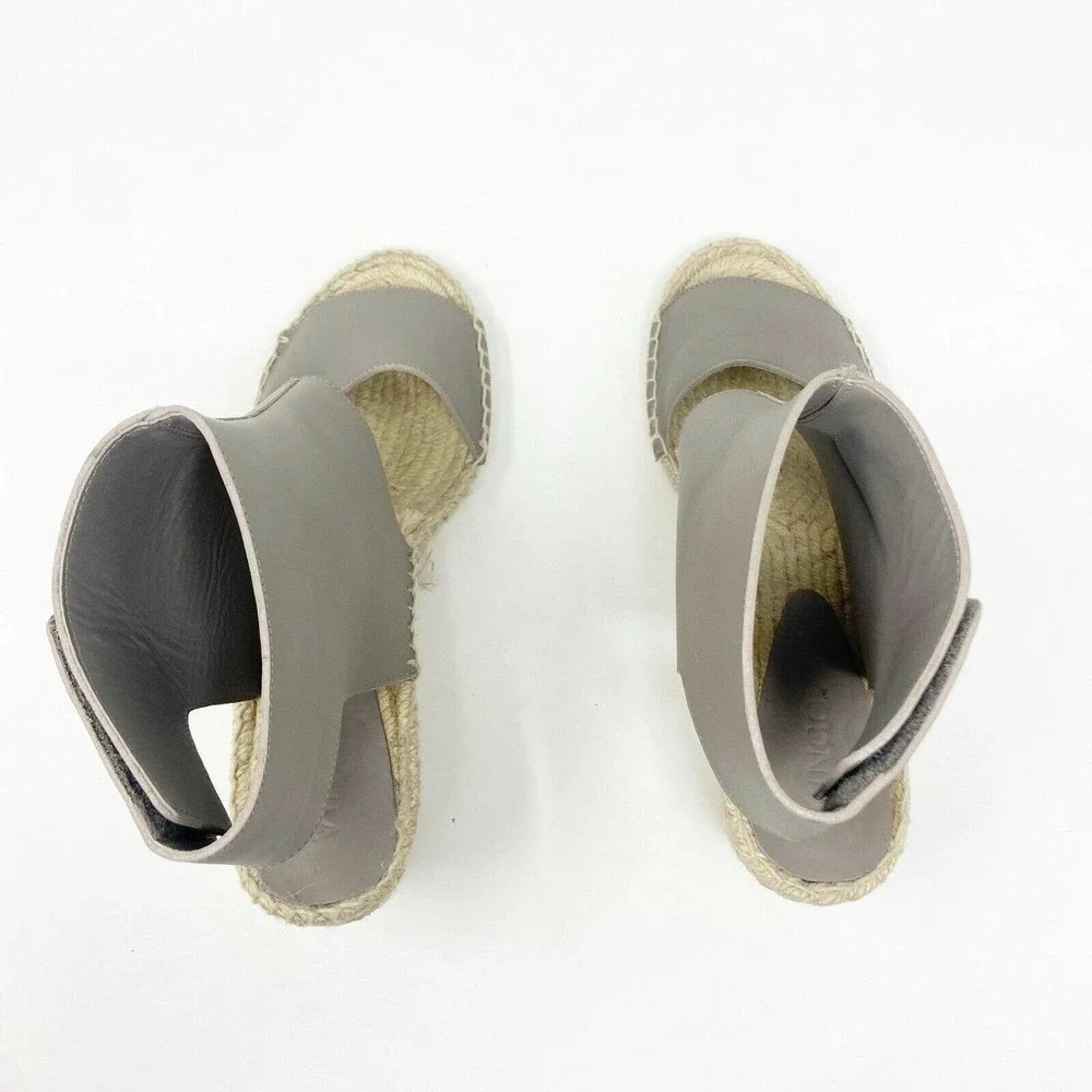 Vince Spencer Gray Leather Espadrille Wedge Sandals